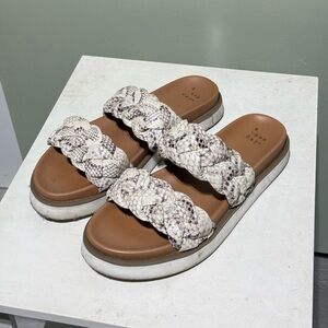 Aeyde Braided Tan and Cream Slide Sandals